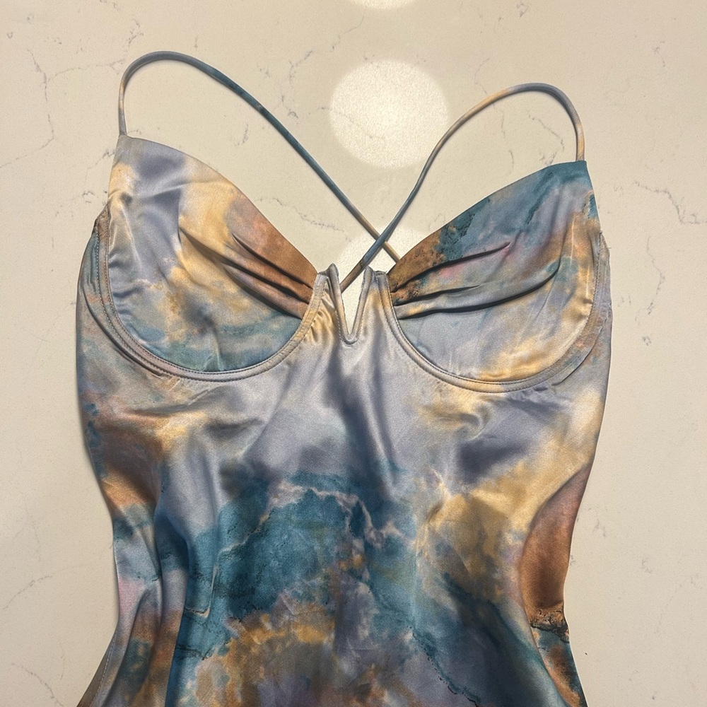Vici Blue Marbled Slip Midi Dress